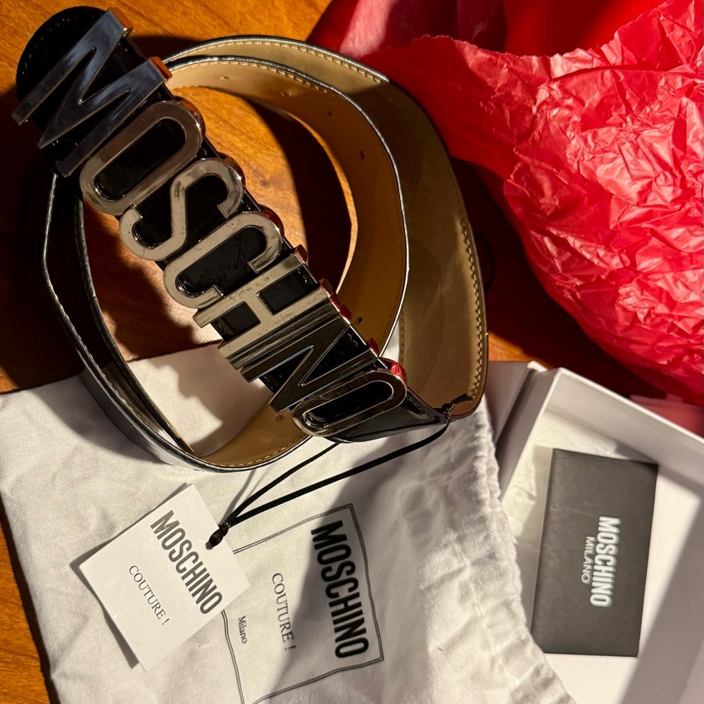 Moschino Black and Gold Logo Belt